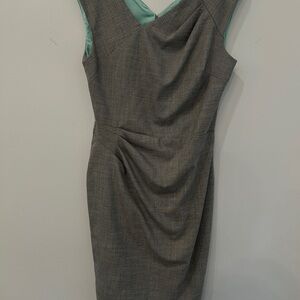 Sleeveless Grey Midi Sheath Dress with Mint Lining
